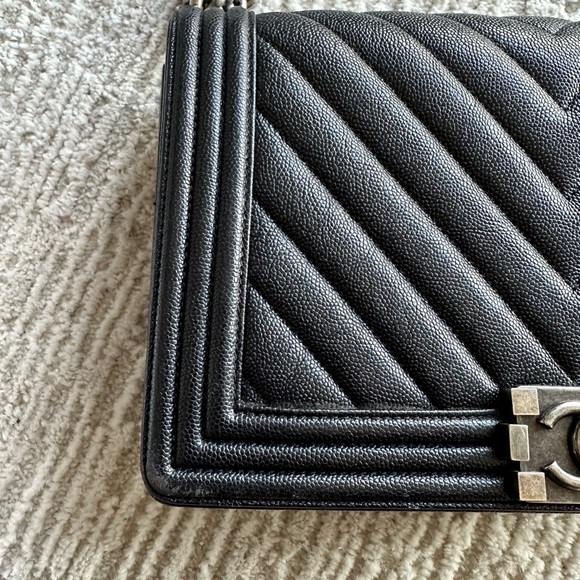Navy Chanel boy bag. Caviar, chevron, PHW , new medium - Picture 3 of 7